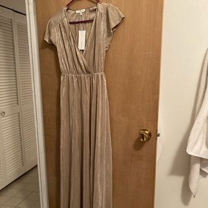 Athena gold pleated maxi dress
